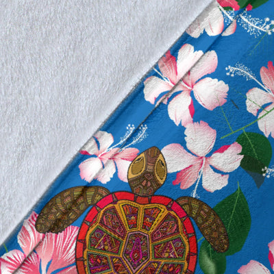 Sea Turtle Pink Hibiscus Hawaiian Print Fleece Blanket