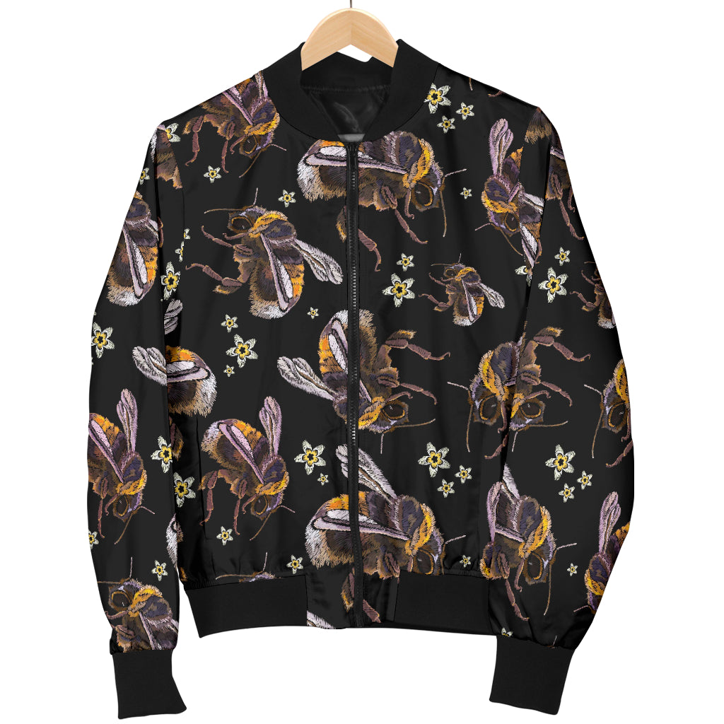 Bee Pattern Print Design 04 Women's Bomber Jacket