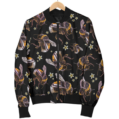Bee Pattern Print Design 04 Women's Bomber Jacket