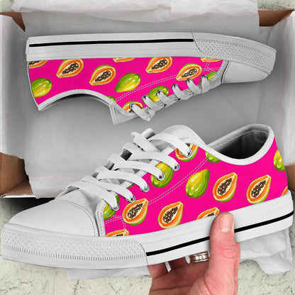 Papaya Pattern Print Design PP02 White Bottom Low Top Shoes