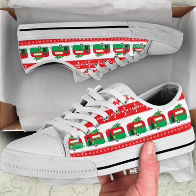 Camper Camping Ugly Christmas Design Print White Bottom Low Top Shoes