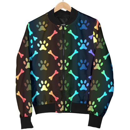 Paw Rainbow Pattern Print Design A01 Women's Bomber Jacket
