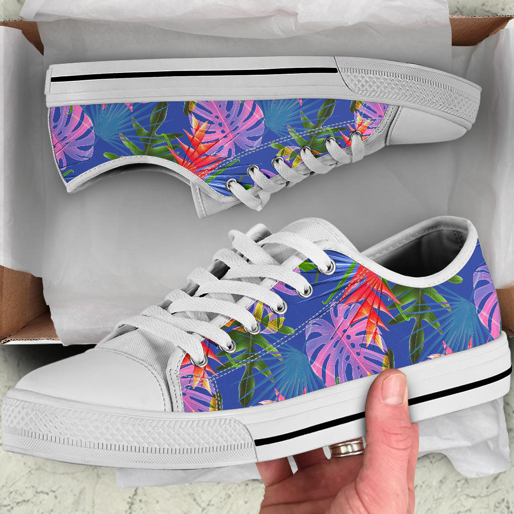Tropical Flower Pattern Print Design TF025 White Bottom Low Top Shoes