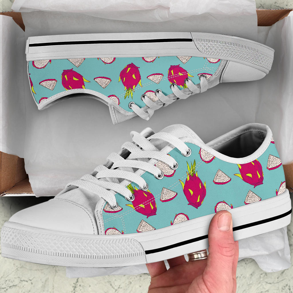 Dragonfruit Pattern Print Design DF01 White Bottom Low Top Shoes