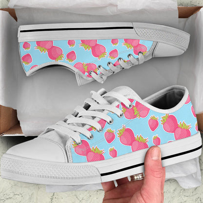 Strawberry Pattern Print Design SB04 White Bottom Low Top Shoes