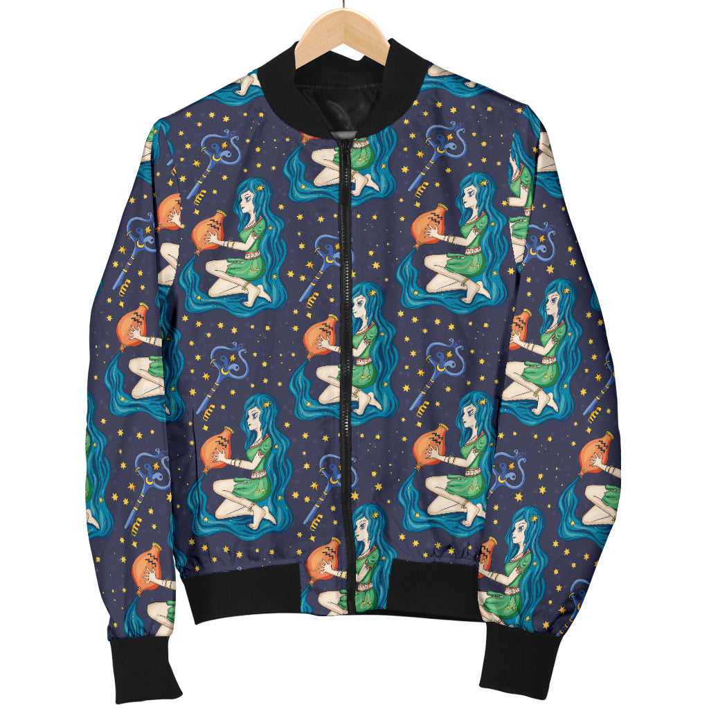 Aquarius Zodiac Pattern Print Design 03 Women's Bomber Jacket