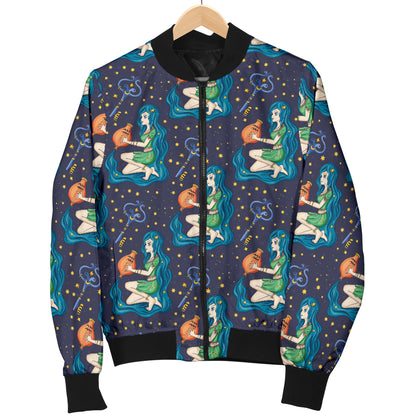Aquarius Zodiac Pattern Print Design 03 Women's Bomber Jacket