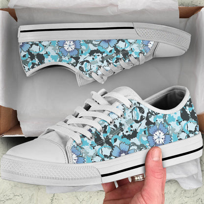 Carnations Pattern Print Design CN04 White Bottom Low Top Shoes