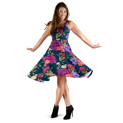 Dahlia Pattern Print Design DH01 Midi Dress