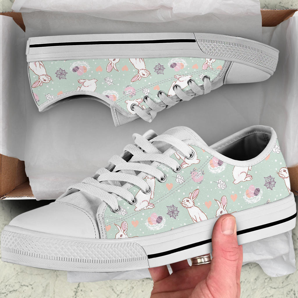 Rabbit Pattern Print Design RB011 White Bottom Low Top Shoes