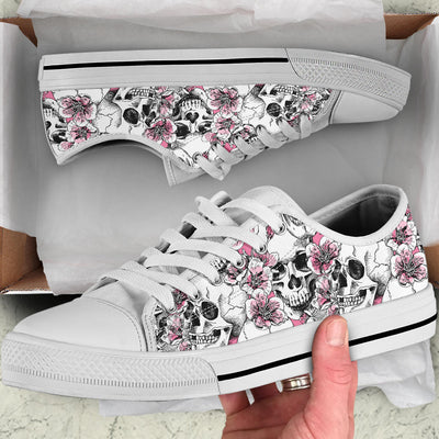 Cherry Blossom Pattern Print Design CB03 White Bottom Low Top Shoes