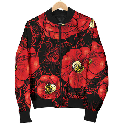 Camellia Pattern Print Design CM06 Women Bomber Jacket