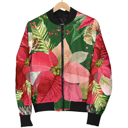 Poinsettia Pattern Print Design POT03 Men Bomber Jacket