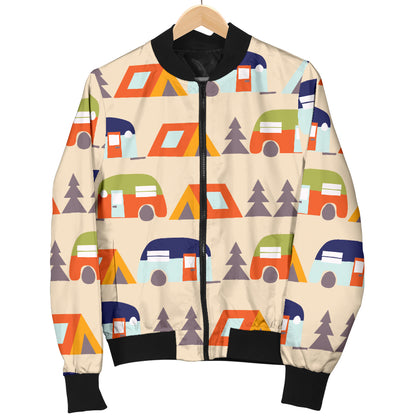 Camper Tent Pattern Print Design 03 Women's Bomber Jacket