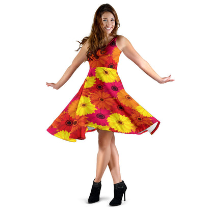 Gerberas Pattern Print Design GB05 Midi Dress