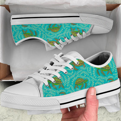 Sea Turtle Pattern Print Design T010 White Bottom Low Top Shoes