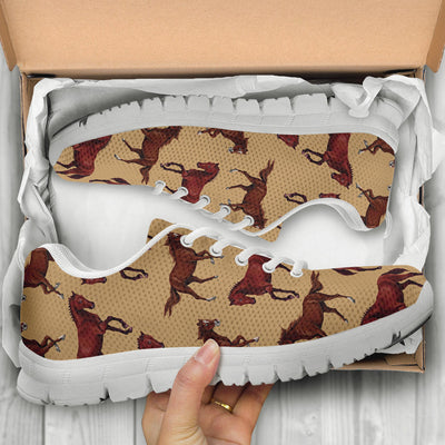 Brown Horse Print Pattern Sneakers White Bottom Shoes