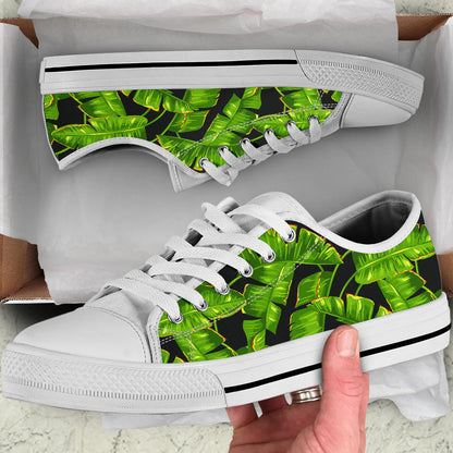 Banana Leaf Pattern Print Design BL06 White Bottom Low Top Shoes