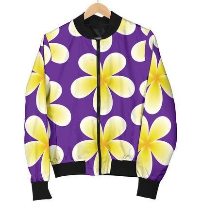 Yellow Plumeria Pattern Print Design PM05 Men Bomber Jacket