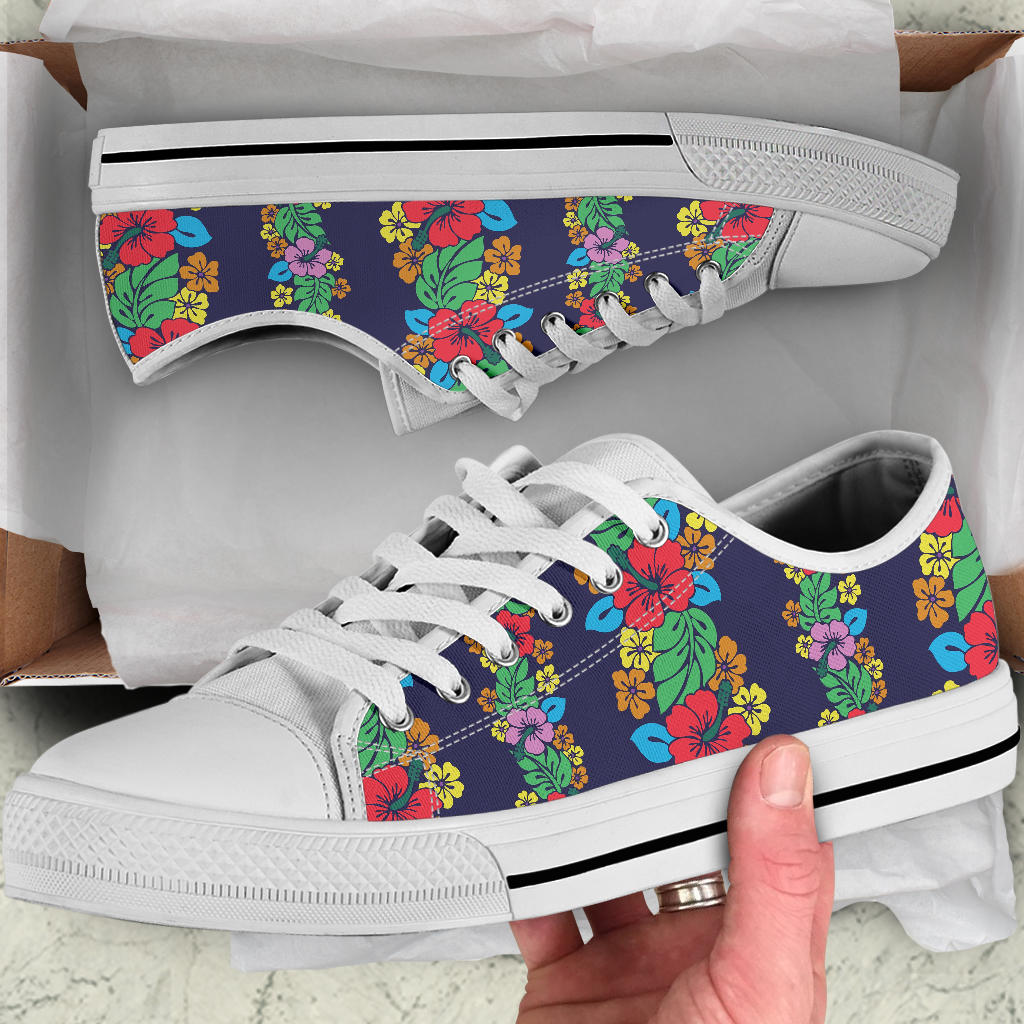 Hawaiian Themed Pattern Print Design H03 White Bottom Low Top Shoes