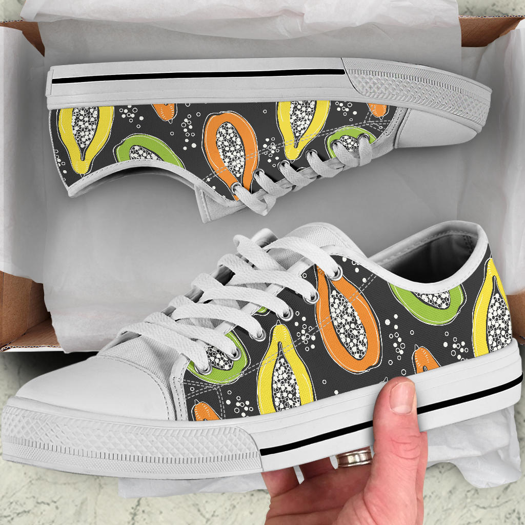 Papaya Pattern Print Design PP05 White Bottom Low Top Shoes