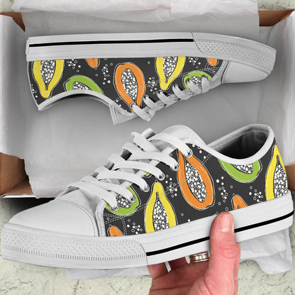 Papaya Pattern Print Design PP05 White Bottom Low Top Shoes