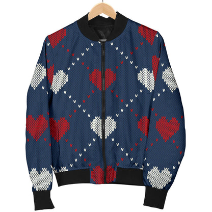 Heart Knit Pattern Print Design HE05 Men Bomber Jacket