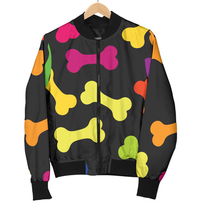 Dog Bone Neon Color Pattern Print Design 02 Women's Bomber Jacket