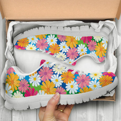 Daisy Pattern Print Design DS05 Sneakers White Bottom Shoes