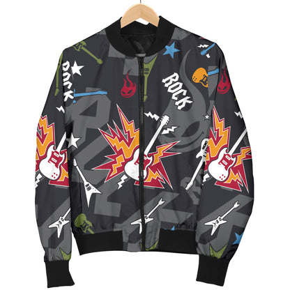 Rock and Roll Pattern Print Design A01 Women's Bomber Jacket
