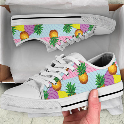 Pineapple Pattern Print Design PP05 White Bottom Low Top Shoes