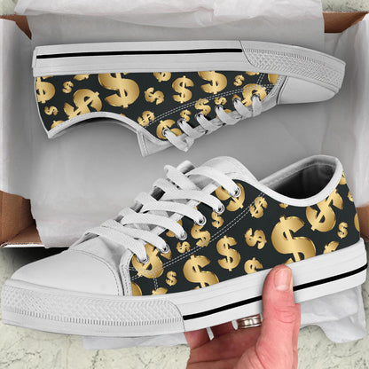 Dollar Pattern Print Design DO04 White Bottom Low Top Shoes