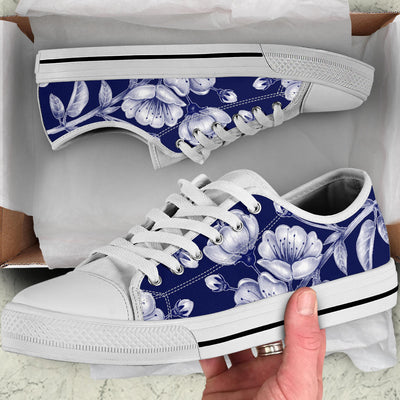 Cherry Blossom Pattern Print Design CB01 White Bottom Low Top Shoes