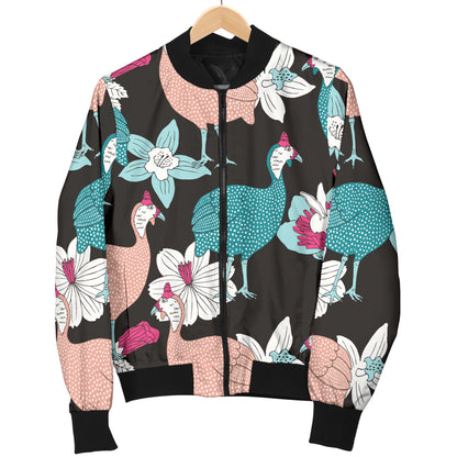 Guinea Fowl Pattern Print Design 03 Women's Bomber Jacket
