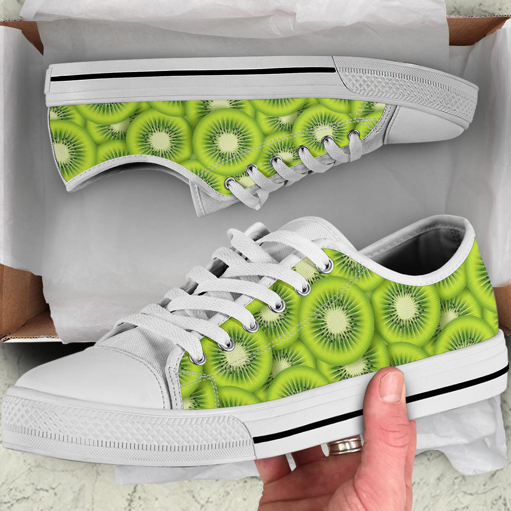 Kiwi Pattern Print Design KW01 White Bottom Low Top Shoes