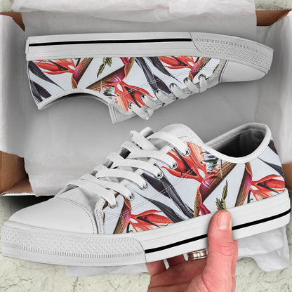 Tropical Flower Pattern Print Design TF021 White Bottom Low Top Shoes