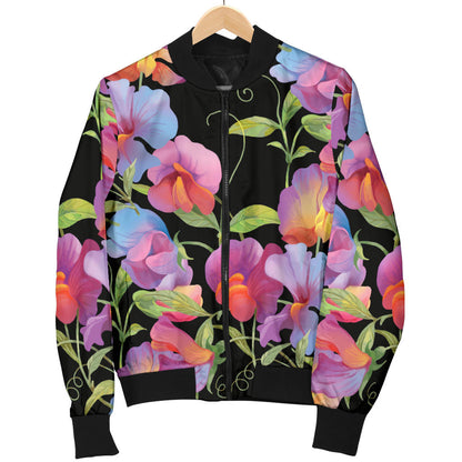 Peony Pattern Print Design PE012 Women Bomber Jacket