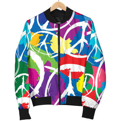 Peace Sign Colorful Pattern Print Design A02 Women's Bomber Jacket