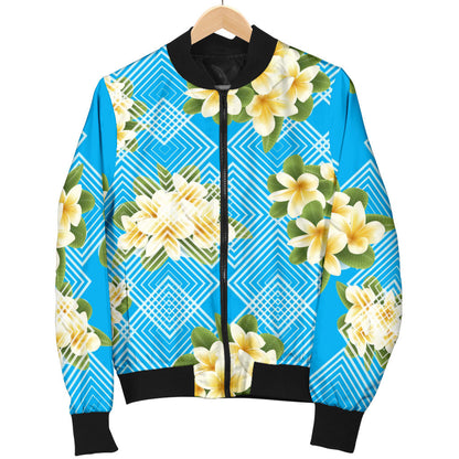 Yellow Plumeria Design Print Pattern Men Bomber Jacket