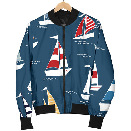 Sailing Ships Pattern Print Design A04 Women's Bomber Jacket