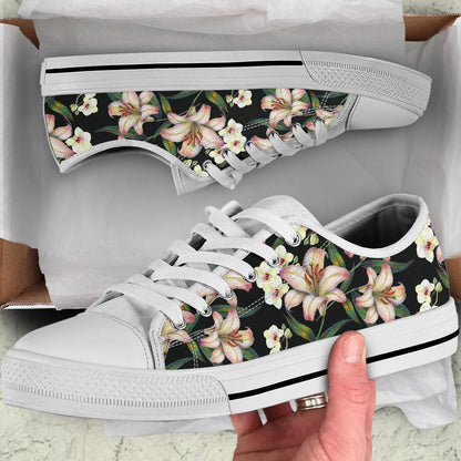 Lily Pattern Print Design LY03 White Bottom Low Top Shoes