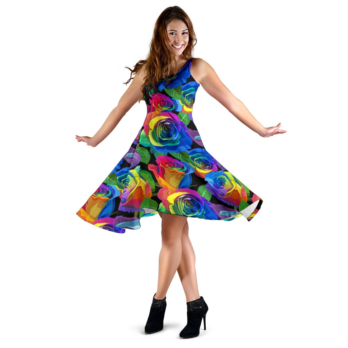 Rose Pattern Print Design RO02 Midi Dress