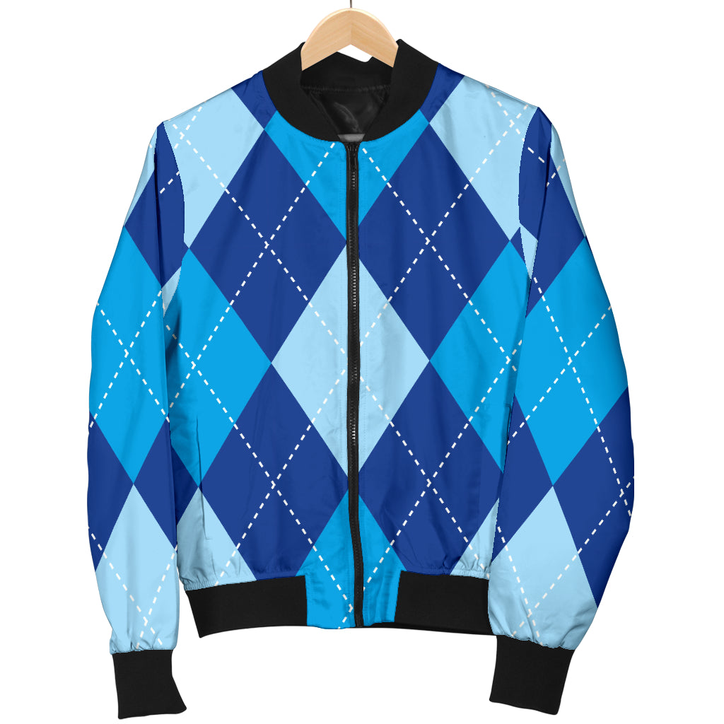 Argyle Blue Pattern Print Design 02 Women's Bomber Jacket