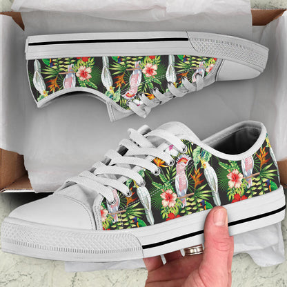 Tropical Flower Pattern Print Design TF03 White Bottom Low Top Shoes