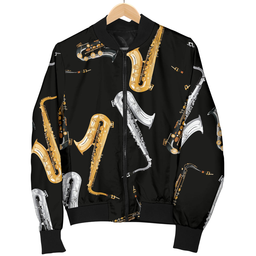 Saxophone Pattern Print Design 01 Women's Bomber Jacket
