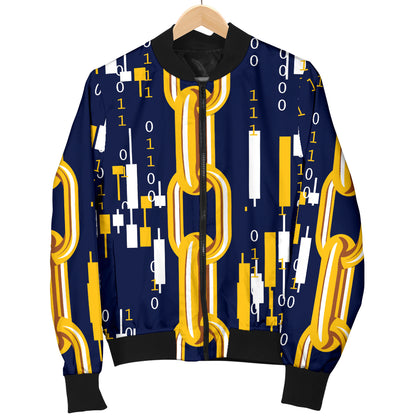 Cryptocurrency Chain Pattern Print Design 03 Women's Bomber Jacket