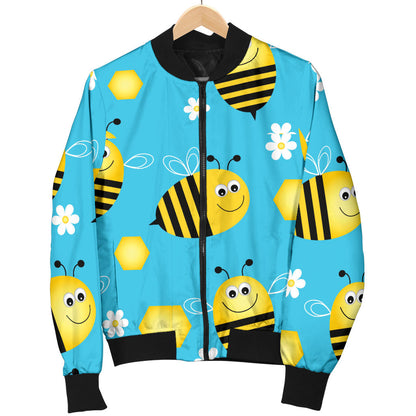 Bee Pattern Print Design BEE06 Men Bomber Jacket