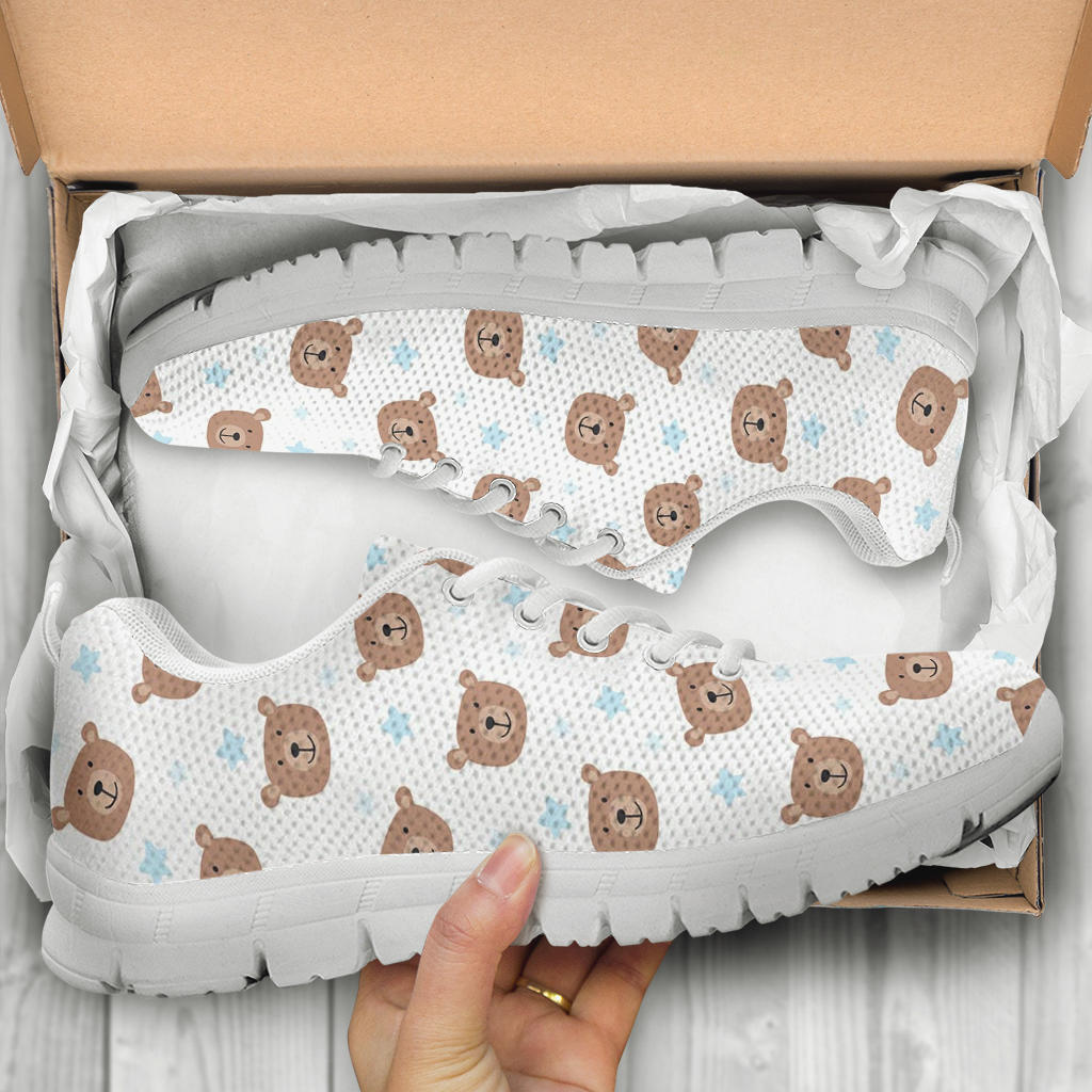 Bear Pattern Print Design BE02 Sneakers White Bottom Shoes