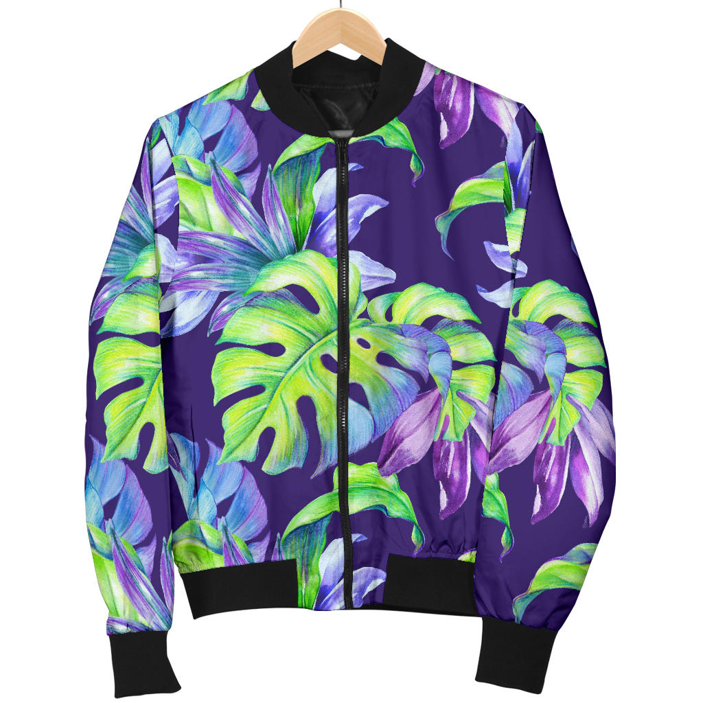 Tropical Flower Pattern Print Design TF019 Women Bomber Jacket
