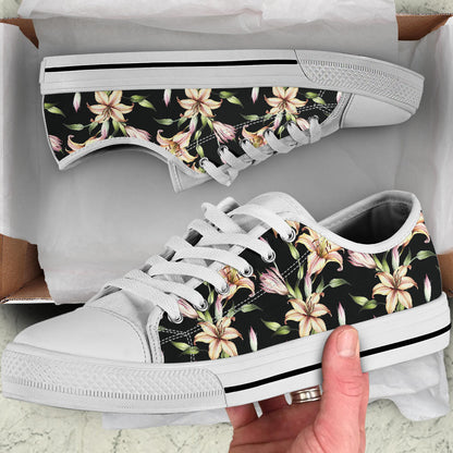 Lily Pattern Print Design LY05 White Bottom Low Top Shoes